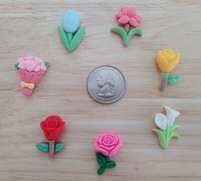 7 Pcs Lot flowers 3D Flatback Resin Cabochon Hair Bow Center Supply.