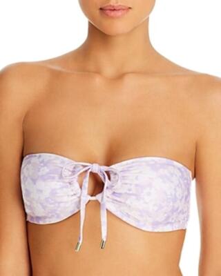 MSRP $100 Peony Floral Print Bandeau Bikini Top Purple Size 4