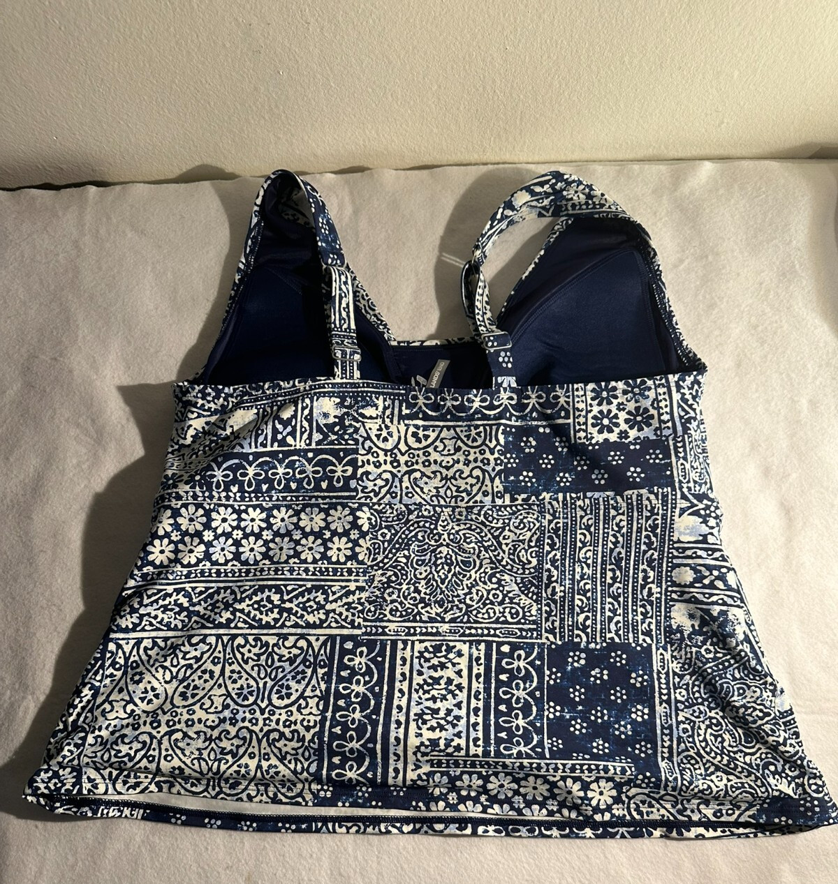 Lands' End Blue Patchwork Tummy Control Padded Ta… - image 5