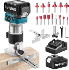 Brushless Cordless Router 21V Wood Router Tool 4.0Ah Battery 1/4" Router Bit Set