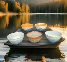 5 MICA Decoration Pouring Glaze Rim Decorative Pottery  Bowl Multi Colored 2.75"