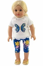 Butterfly Tee Shirt w/Lace & Blue Print Capris fit 18" American Girl Size Doll