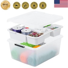 18 QT Clear Storage Organizer with Removable Dividers, Stackable Plastic Stor...