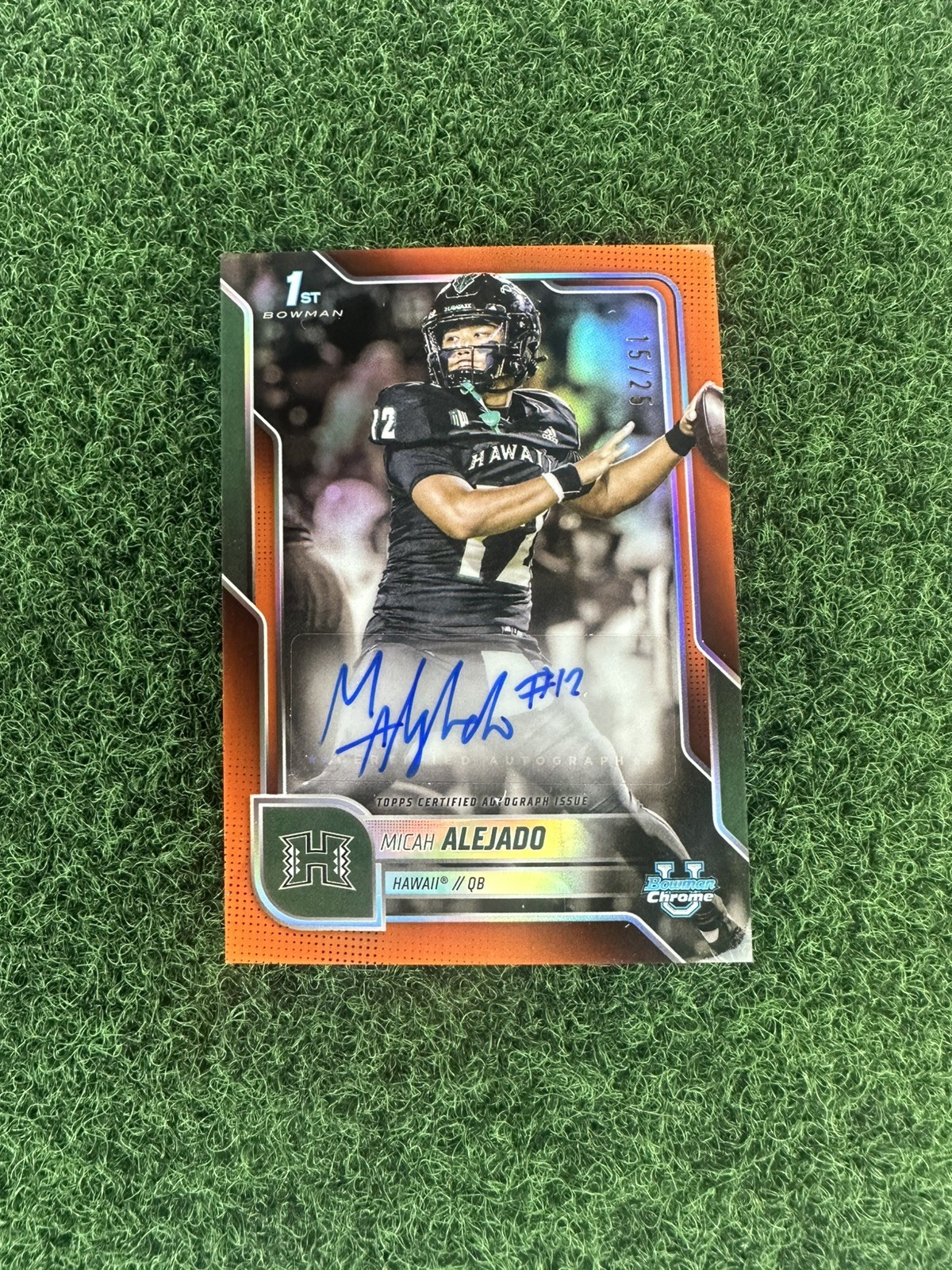 Micah Alejado 2025 Bowman Chrome University 1st Orange Refractor Auto /25 Hawaii