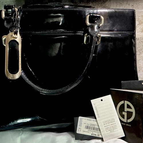 Giorgio Armani Black Patent Calf Skin Leather with Authenticity card Bag