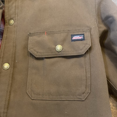 Genuine Dickies Mens Flannel Lined Canvas Shirt Jacket Dark Brown S/P Appear New - Picture 2 of 10