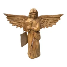 Creative Co-op Hand Carved Wooden Angel Harp Celestial Decor Mango Wood Wall Art