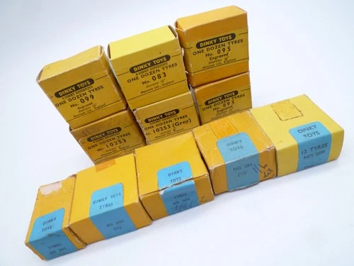 VINTAGE DINKY TOYS ORIGINAL EMPTY TYRE BOX LOT x11 1950/60s - GREAT DISPLAY