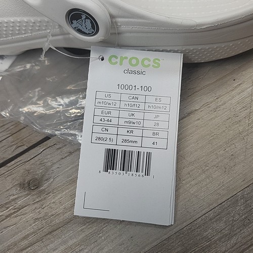 New Mens 10 Womens 12 Crocs Adult Unisex Classic Clog Sandal White 10001-100 - Picture 9 of 9