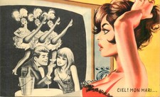 B585 French humorous vaudeville adultery story exclamation Heaven! My husband...