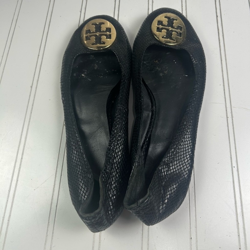 Tory Burch Black Python Embossed Leather Reva Bal… - image 4