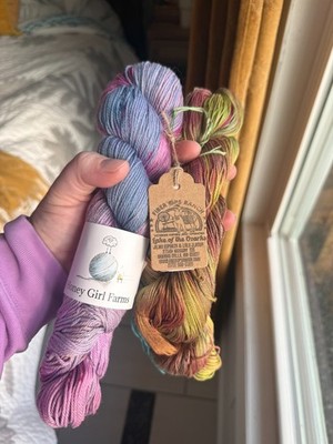 Two Skeins Hand Dyed Cotton Yarn, Hard to Find.