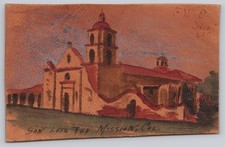 San Luis Rey Mission California Spanish Revival Church Leather Postcard