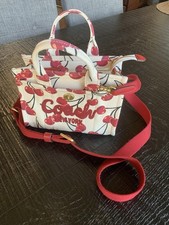 Coach Cherry Print Cargo Tote 20 Satchel Top Handle Crossbody Zip Red Strap