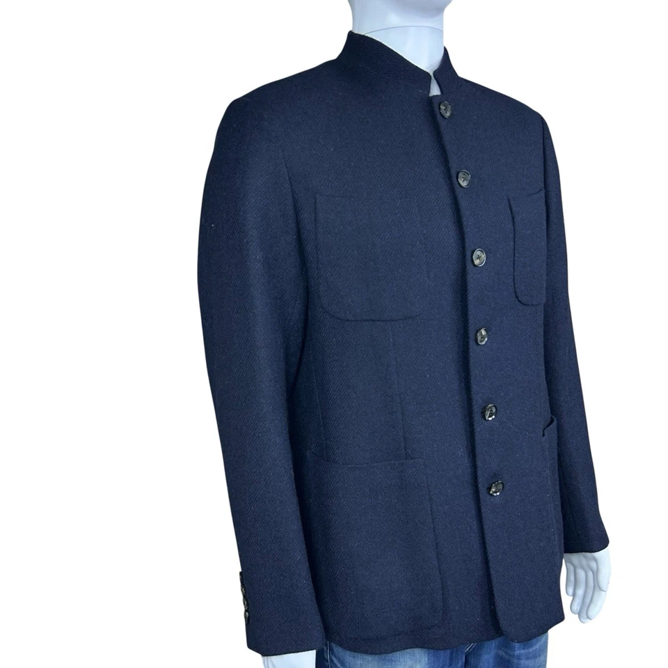 Chaqueta Blazer Abrigo Caruso 100% Lana Safari Tweed Cuello Mandarín 40R EE. UU. 50R UE Foto 4 de 4