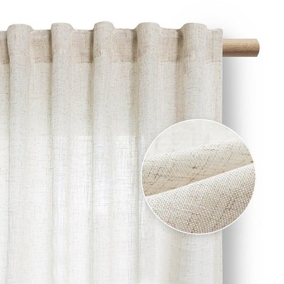 Gardine Vorhang Kräuselband Leinen Hell Beige Einfarbig Lichtdurchflutend Velari