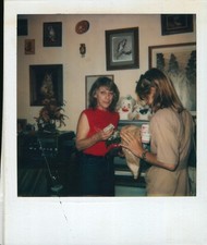 Old Vintage Photo COLOR POLAROID PAIR DUO WOMEN IN LIVING ROOM SNAPSHOT PICTURE