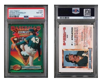 1993 Topps Finest Baseball #100 HOF Dennis Eckersley REFRACTOR /241 A s PSA 8 SP