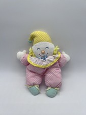 Vintage Eden Clown Plush Baby Rattle Pink White Polka Dot Doll Yellow Hat 8.5