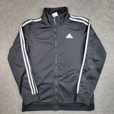 Adidas Track Jacket Youth 14/16 Black Full Zip 3 Stripe Athletic Sport
