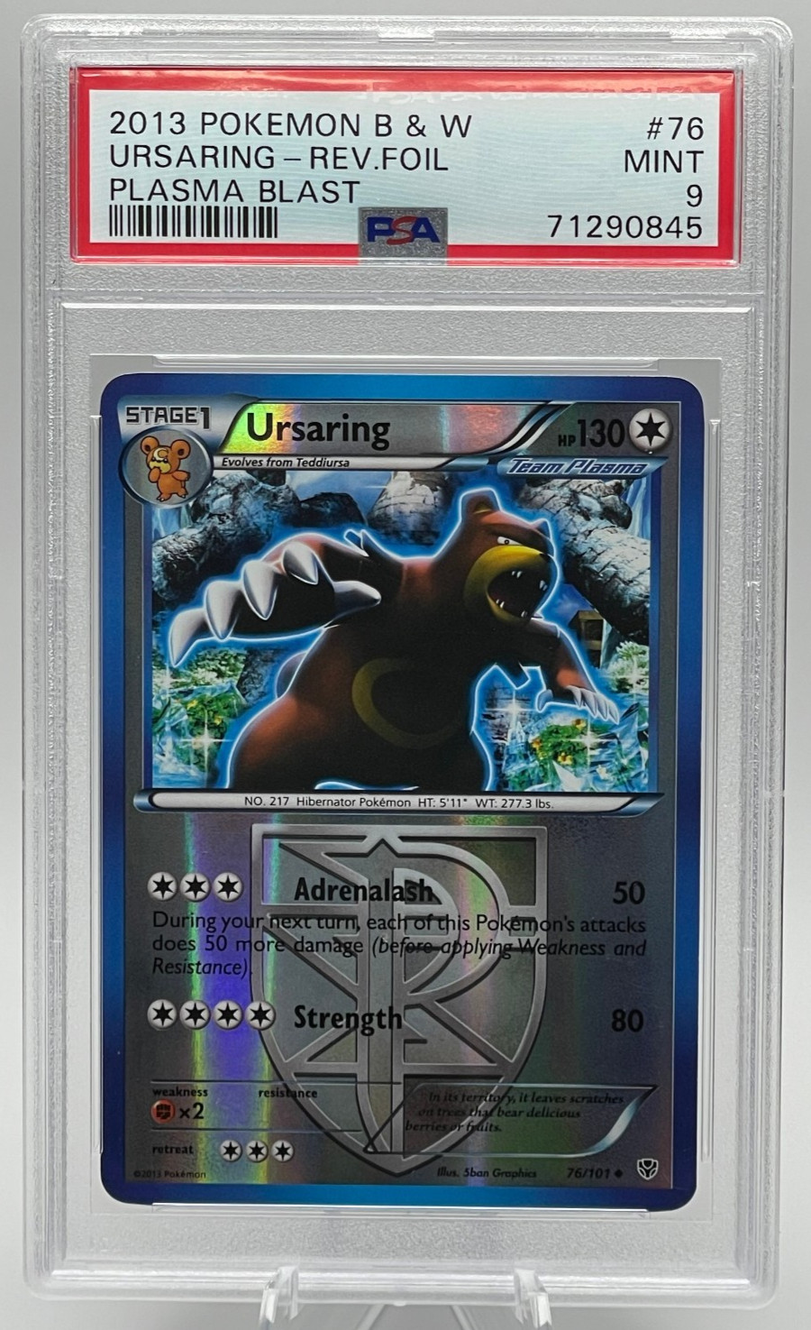 2013 POKEMON BLACK & WHITE PLASMA BLAST #76 URSARING REVERSE FOIL PSA 9 MINT