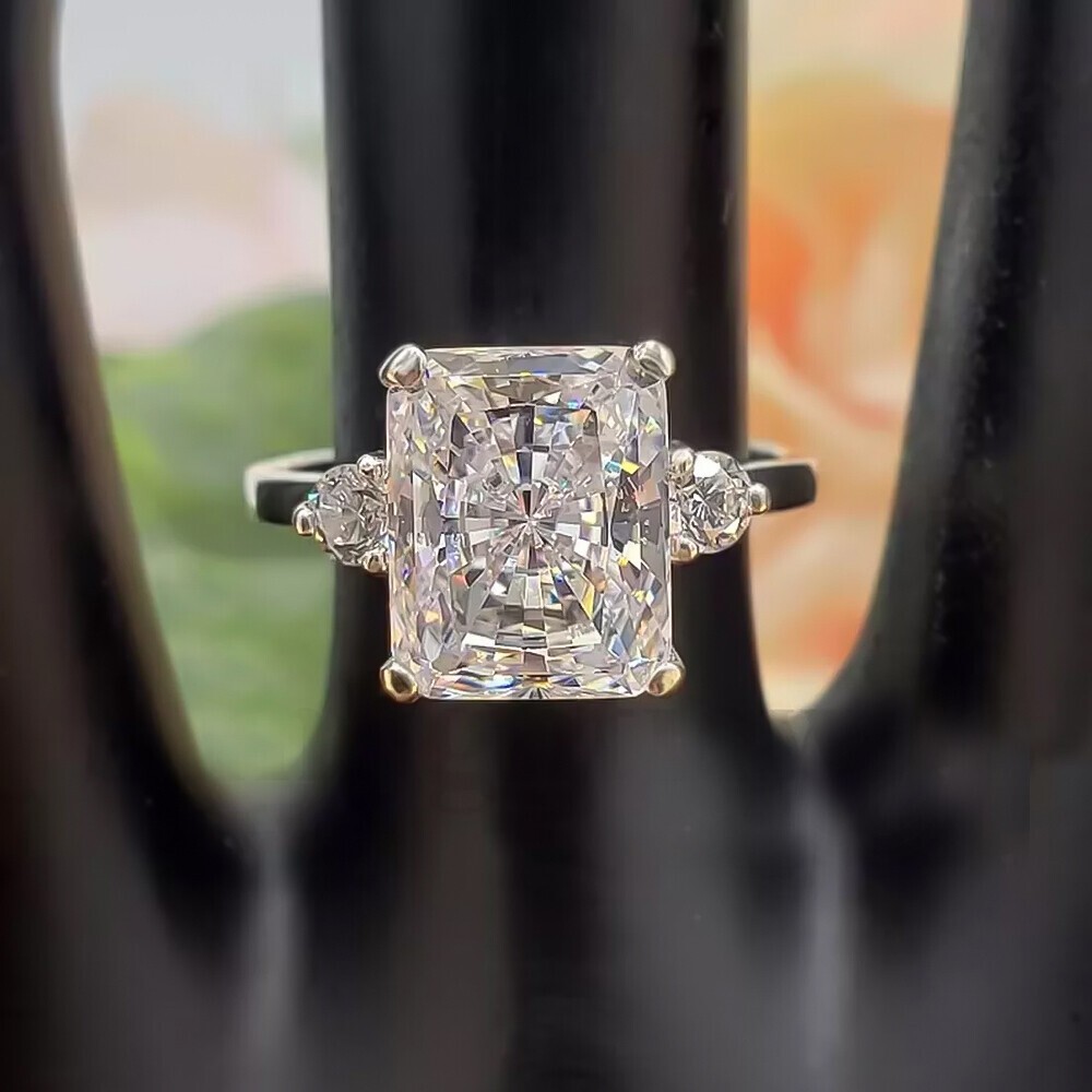RARE 4.50 Ct Radiant Cut Off White Diamond Ring in Certified 925 Silver