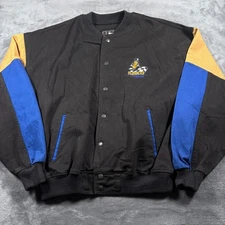 Vintage 90s Planters Mr. Peanut Racing Varsity Jacket Mens XL Black Denim Cotton