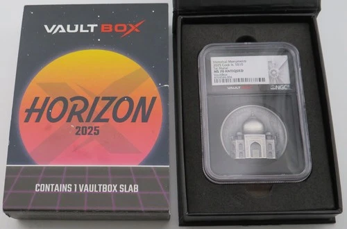 2025 Cook Islands $10 2 oz Silver Antiqued Taj Mahal NGC MS70 Vault Box