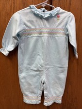 Vintage Carter s Aqua 1 Piece Romper 1970/80 Ruffle Collar Smocked 18 Mos