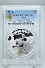 2014 Niue $2 Disney Steamboat Willie 1oz Silver Coin NGC PF70 DCAM #0308 Toned