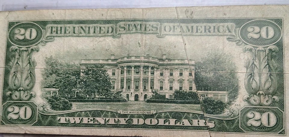 Series 1950 $20.00 Green seal Gutter Fold Rare Bill. Very Good Shape... - Image 2 of 4