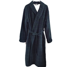 L.L. Bean Mens Robe L Tall Green Scotch Plaid Flannel Lined Black Watch Sm Flaw