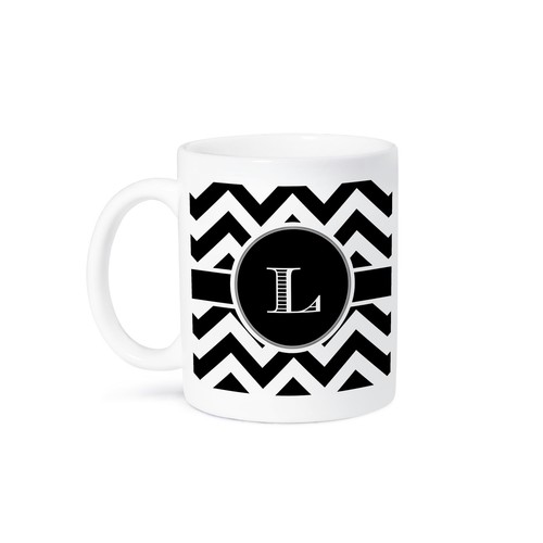 3dRose, Black and white chevron monogram initial L, Mug