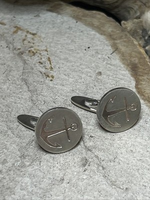 54. ANTON MICHELSEN Sterling 925 ANCHOR Round Cufflinks Denmark 13.8g, 3/4''