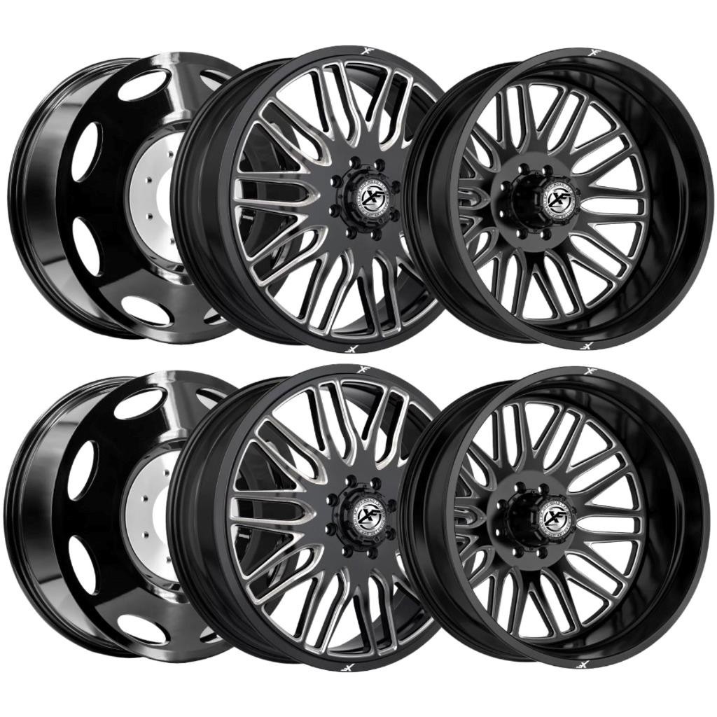 (Set-6) XF Off-Road XF-240 Dually 22x8.25 8x210 -232mm Black Milled wheels 22