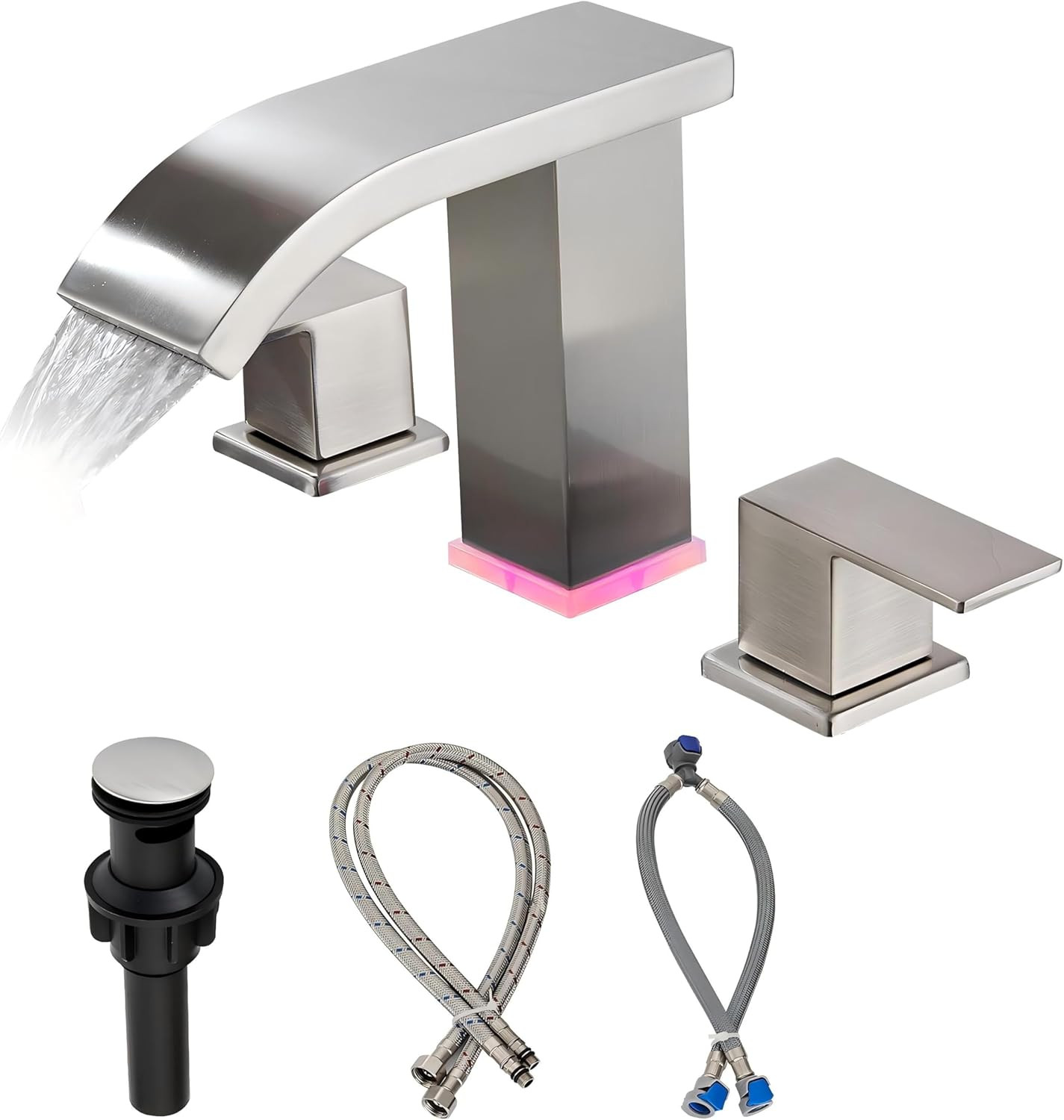 3-hole Led Waterfall Vanity Faucet With 2 Handles