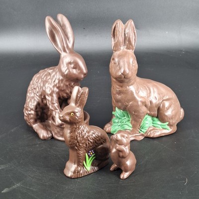 Vintage Ceramic Chocolate Bunny Rabbit Figurines Set of 4 Easter Spring Decor