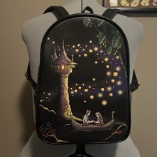Loungefly Disney Tangled Rapunzel Flynn Rider Small Black Light Up Backpack Bag
