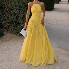 Evening Dresses Floor-length Spaghetti Strap Prom Gown Flowers Simple Draped