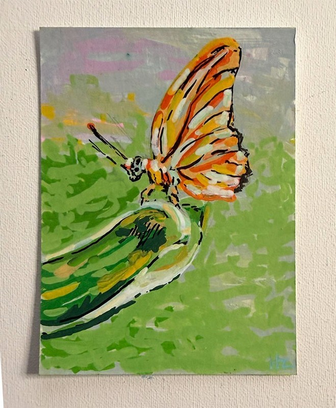 ACEO Original • Butterfly on Flower Series• Painting 2 of 3 OOAK Mini Art signed