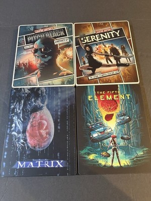 Steelbook Lot 4 Bluray- The Matrix Pitch Black The Fifth Element Serenity Sci fi