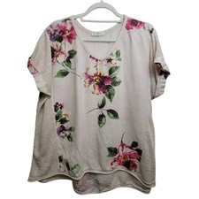 Made In Italy 100 Linen Cream Floral Top No Size Tag