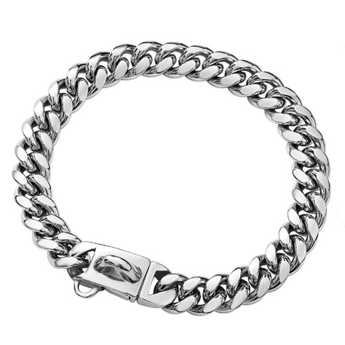 Strong Stainless Steel Silver Dog Collars with Safety Buckle Lock,Cuban Link ...