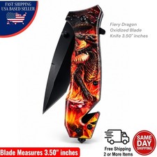 8" SPRING ASSISTED OPEN POCKET KNIFE Tactical Folding Glass Breaker Dragon