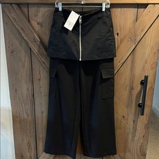 Zara high waist skirt over trousers satin black goth retro baggy 90s Y2K sz S