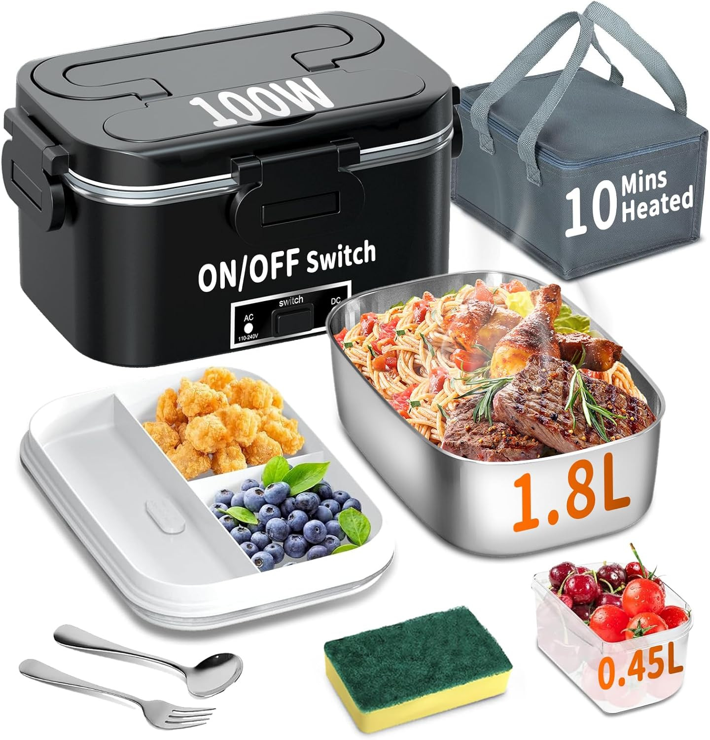 Lunch Box Elettrico 100W Professionale - 3 in 1 Acciaio Inox 1.8L