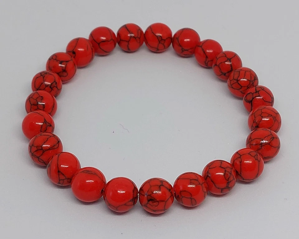 Naturstein Perlenarmband Roter Howlith 8mm Schmucksteinperlen - Bild 3 von 4