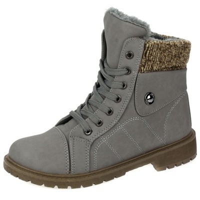 Damen Boots Stiefeletten Stiefel Winterschuhe Gefüttert Schnür-Booty Grau 38-41