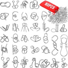 Yilloog Set 90 Metal Brain Teaser Puzzles Pouch, Steel Puzzle Games Physics