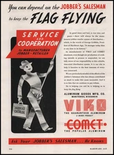 1942 Aluminum Goods Co. Manitowoc Wisconsin Viko Comet Flag Flying WWII Print Ad